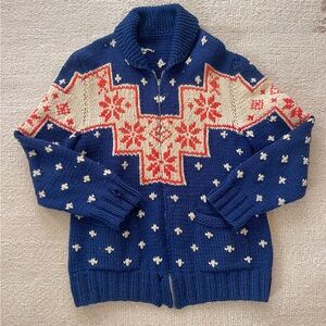 Vintage Wool Cowichan Mary Maxim Sweater Jacket XL oversized Blue